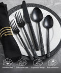KINGSTONE 20 Pcs Black Hammered Silverware Set for 4, 18/10 Stainless Steel Heavy Duty Flatware Set, Tableware Cutlery Utensil Sets for Home Restaurant Dishwasher Safe