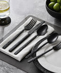 KINGSTONE 20 Pcs Black Hammered Silverware Set for 4, 18/10 Stainless Steel Heavy Duty Flatware Set, Tableware Cutlery Utensil Sets for Home Restaurant Dishwasher Safe