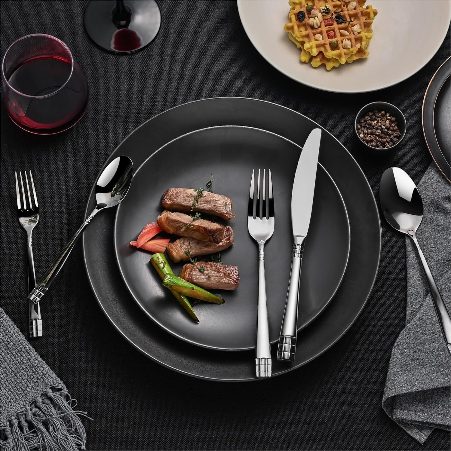 KINGSTONE Flatware Set, 20-Piece Luxury Silverware Set for 4, 18/10 Stainless Steel Cutlery Utensils Sets with European Design, Pure Hand Mirror Polished, Perfect for Family & Parties, Dishwasher Safe