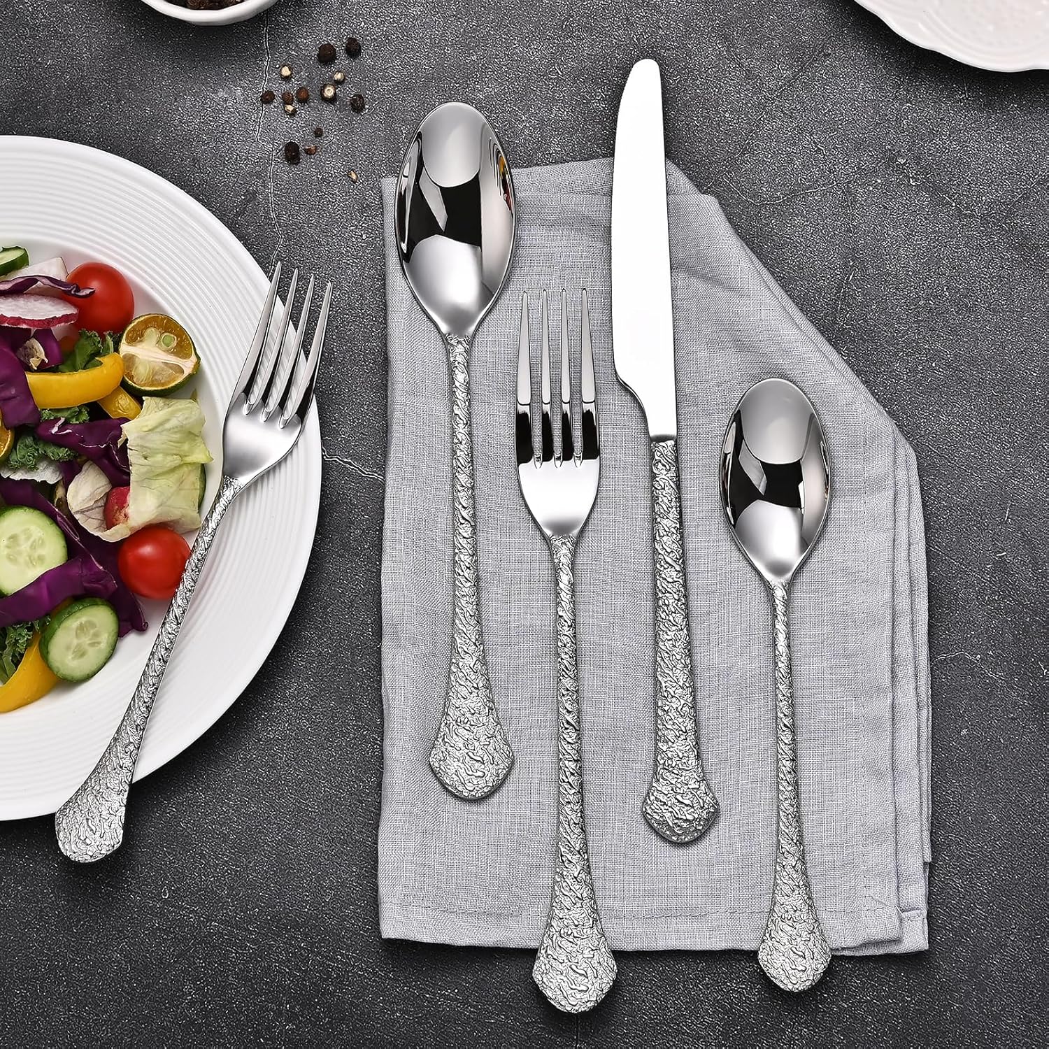 KINGSTONE Premium Silverware Sets, 18/10 Stainless Steel Flatware Set，20-Piece Cutlery with Tin Flow Handles, Dishwasher Safe (20-Piece)