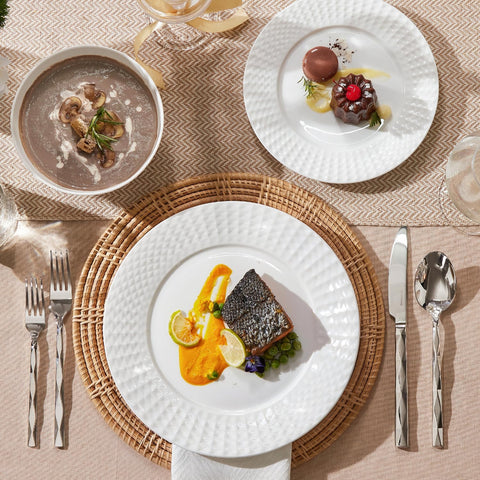Facet Quiet Luxury Bone China 64 Piece Dinnerware Set, Service for 8 (With Flatware)