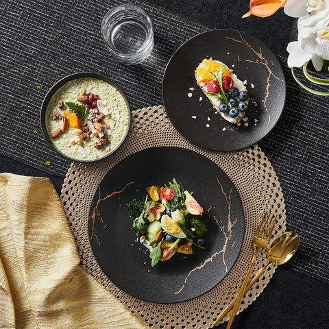 Modern Obsidian Reinforced Porcelain 24 Piece Dinnerware Set, Service for 8