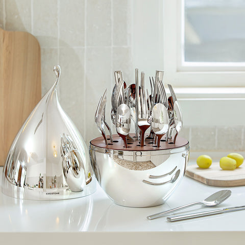 20 Piece Classic Silverware Set with Droplet Storage Organizer - WK7711-21P-WD