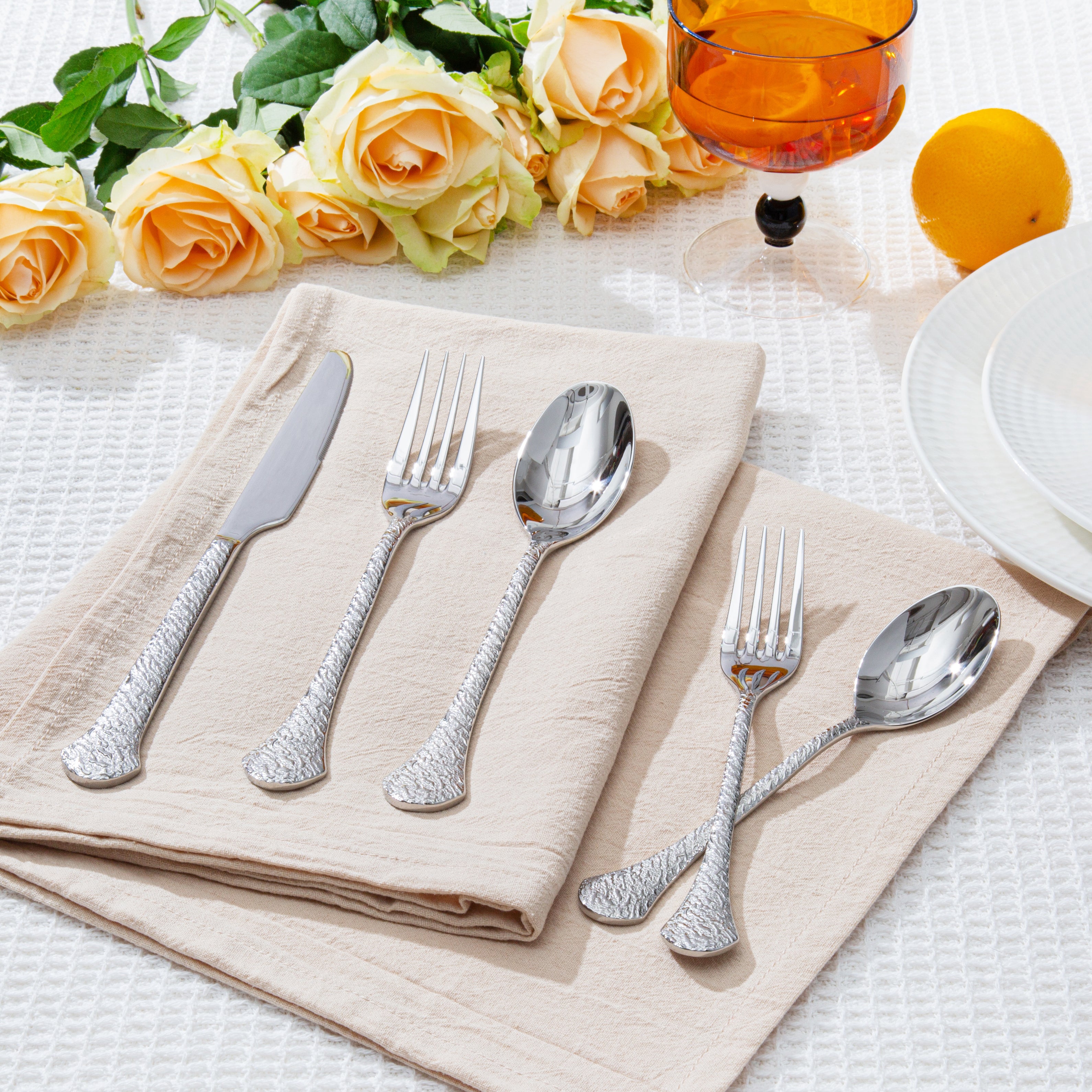 KINGSTONE Premium Silverware Sets, 18/10 Stainless Steel Flatware Set，20-Piece Cutlery with Tin Flow Handles, Dishwasher Safe (20-Piece)