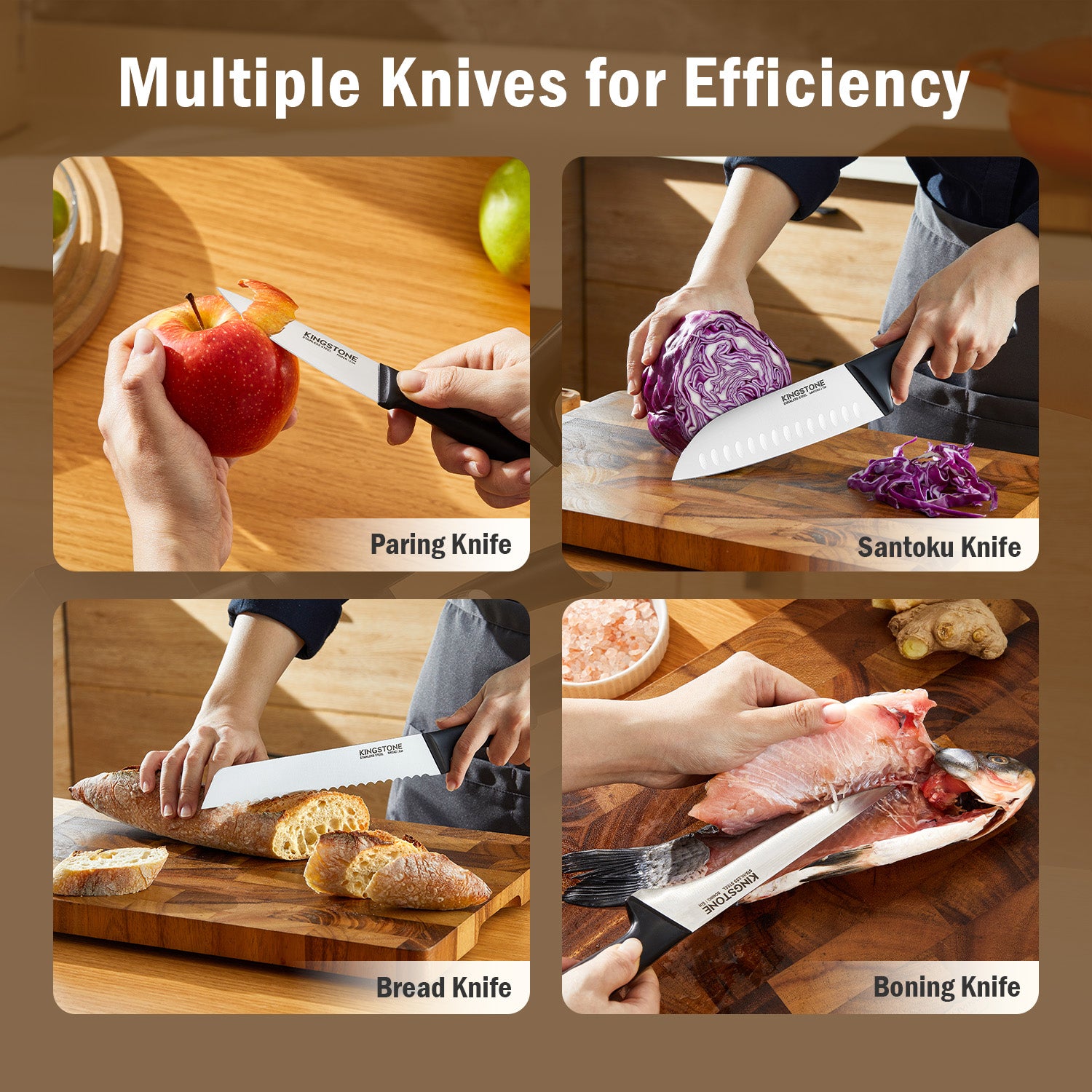 KINGSTONE 14-Piece Kitchen Knife Set with Block, High-Carbon Stainless Steel Knives Set, Ergonomic Non-Slip Handle, Professional Knife Set for Kitchen for Home Cooking & Gifting