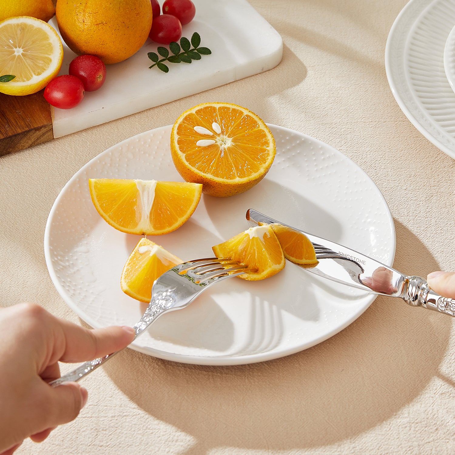 KINGSTONE Vintage Carved Silverware Set, 5-Piece 18/10 Stainless Steel Flatware