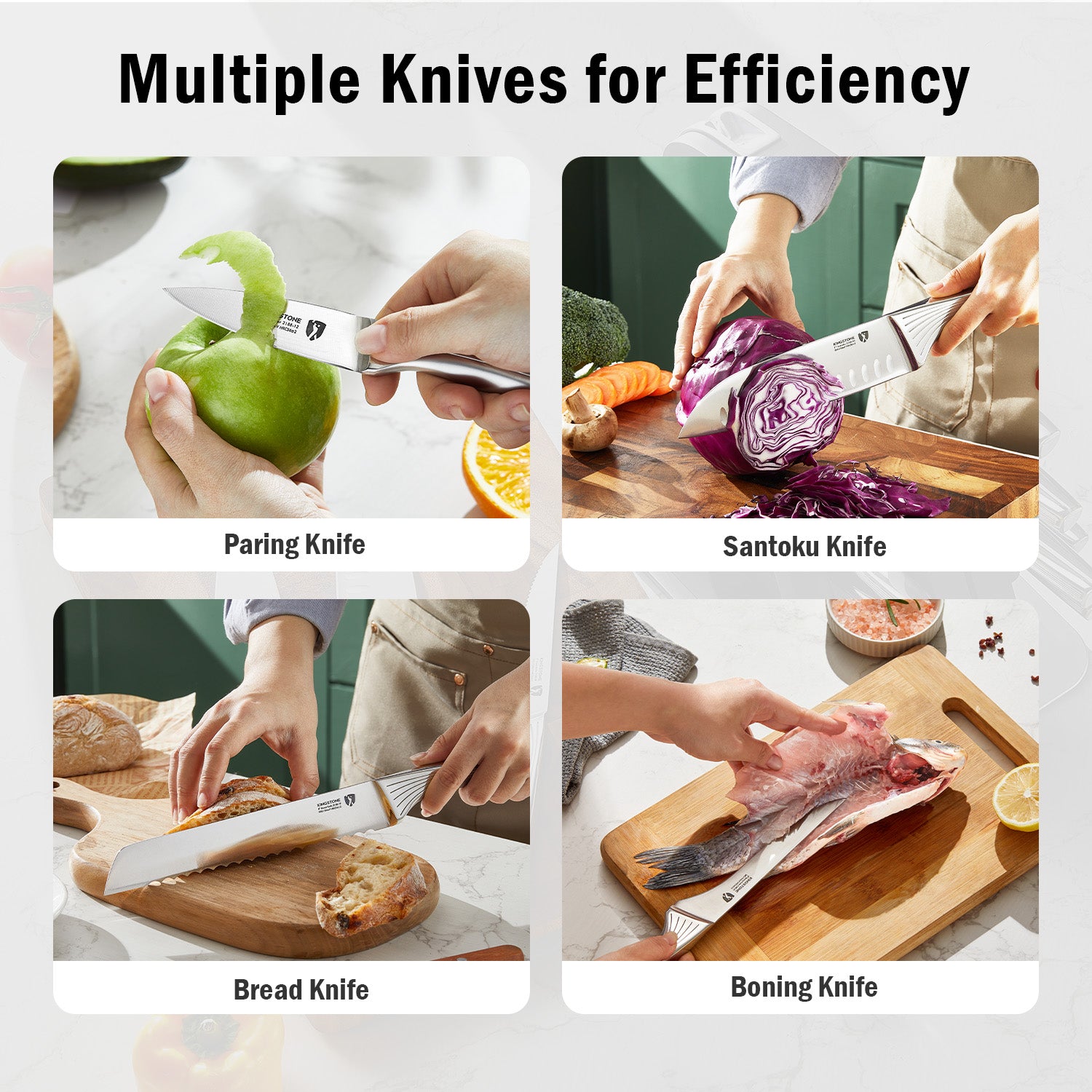 KINGSTONE 14 Pcs Kitchen Knife Set with Block, German Stainless Steel Knife Set with Built-in Sharpener, Dishwasher Safe Knife Block Set (14pcs)