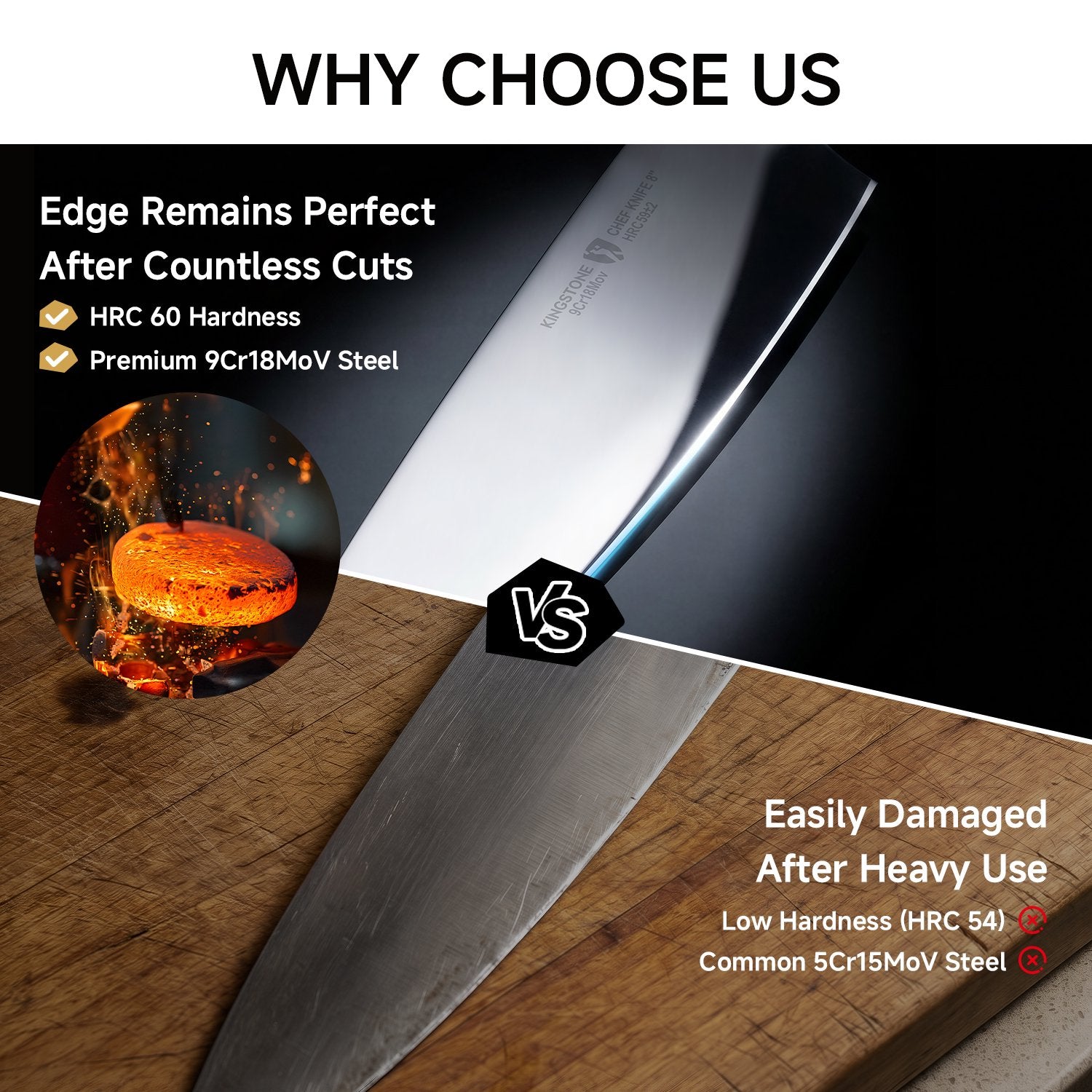 KINGSTONE 8-Inch Professional Chef Knife, High Carbon Stainless Steel Kitchen Knife with Ergonomic Pakkawood Handle and Gift Box