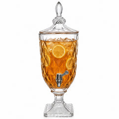 KINGSTONE 1.3 Gallon Glass Beverage Dispenser with Leak-Proof Spigot, 169 oz Extra Large Wine Decanter with Diamond-Ribbed Design & Lid for Parties, Weddings