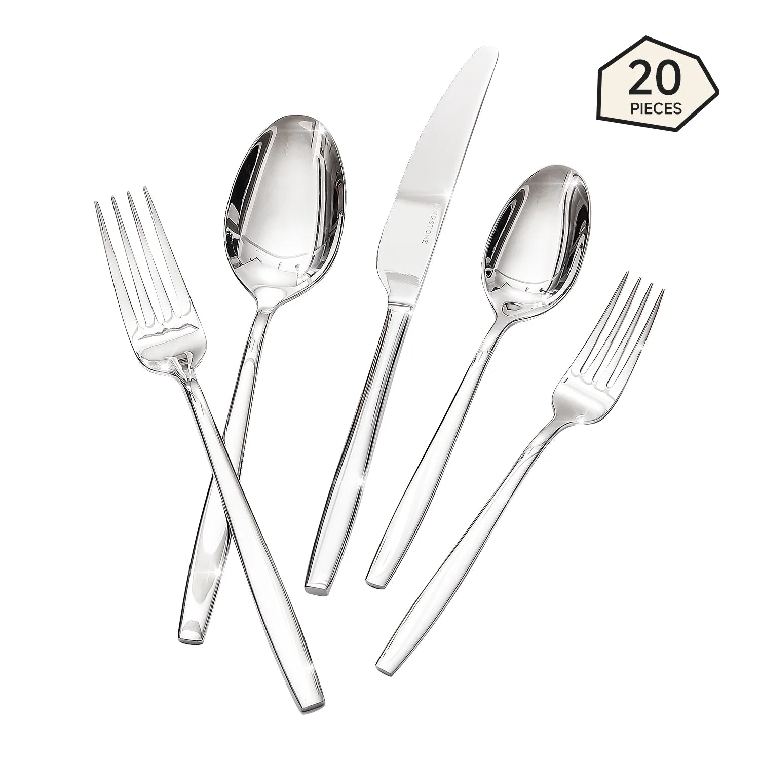 KINGSTONE Silverware , 18/10 Stainless Steel Flatware Set, Cutlery Utensil Set, Mirror Polished, Dishwasher Safe, Silver