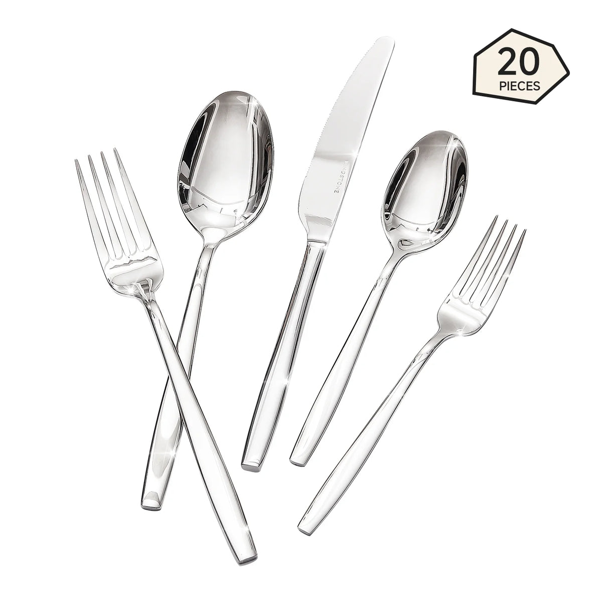 KINGSTONE Silverware , 18/10 Stainless Steel Flatware Set, Cutlery Utensil Set, Mirror Polished, Dishwasher Safe, Silver