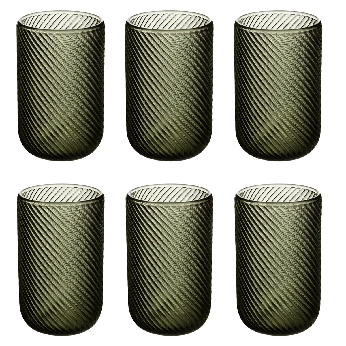 KINGSTONE 6-Pack Ribbed Glass Tumblers, Lead-Free Drinking Glasses Set for Kitchen & Bar, 12 Oz Elegant Spiral Design
