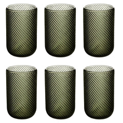 KINGSTONE 6-Pack Ribbed Glass Tumblers, Lead-Free Drinking Glasses Set for Kitchen & Bar, 12 Oz Elegant Spiral Design