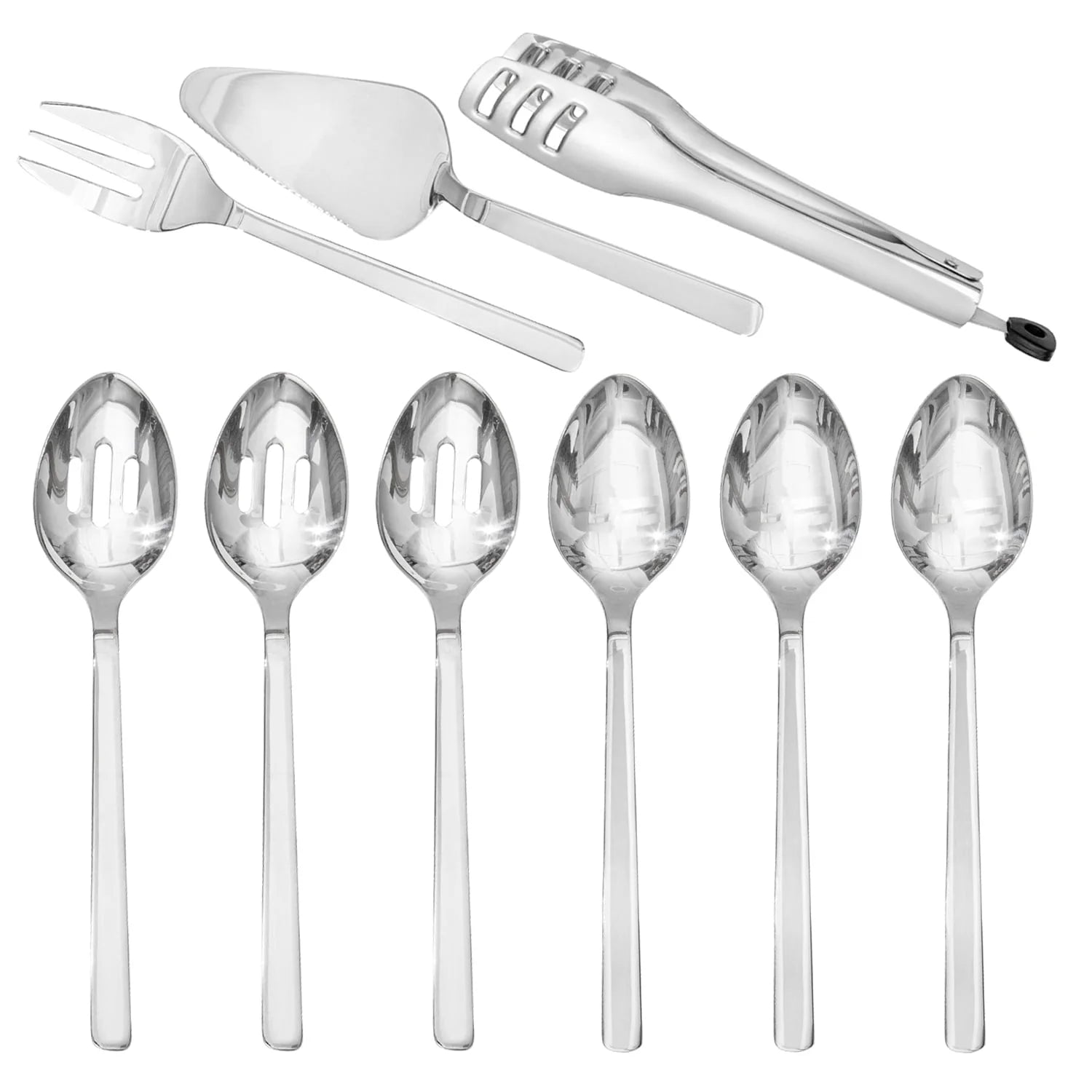 KINGSTONE 9 Pieces Serving Utensils Set, 18/10 Stainless Steel Hostess Set for Party Banquet Buffet, Dishwasher Safe, Silver