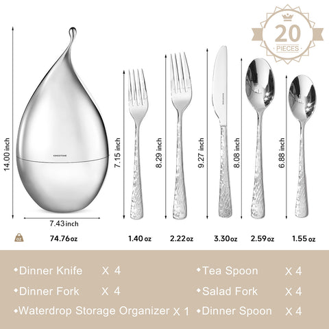 20 Piece Stria Silverware Set with Droplet Storage Organizer