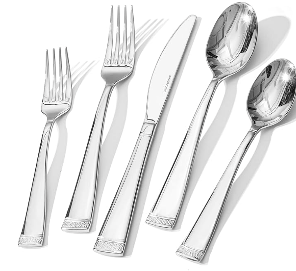 KINGSTONE Silverware Set, 20-Piece Flatware Set for 4, 18/10 Stainless Steel Cutlery Set with Bead Edge, Utensil for Kitchen, Home, Party, Wedding, Mirror Polished, Dishwasher Safe, Featured Gifts