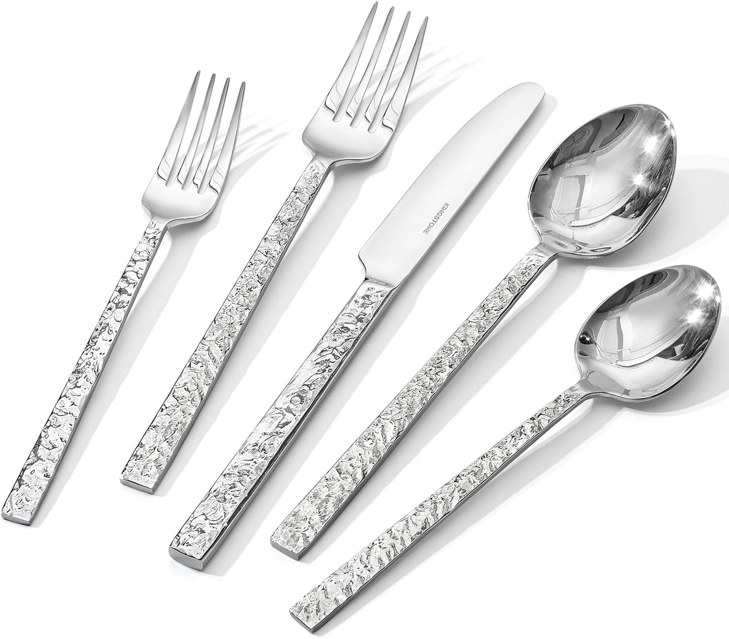 KINGSTONE 20 Pcs Black Hammered Silverware Set for 4, 18/10 Stainless Steel Heavy Duty Flatware Set, Tableware Cutlery Utensil Sets for Home Restaurant Dishwasher Safe