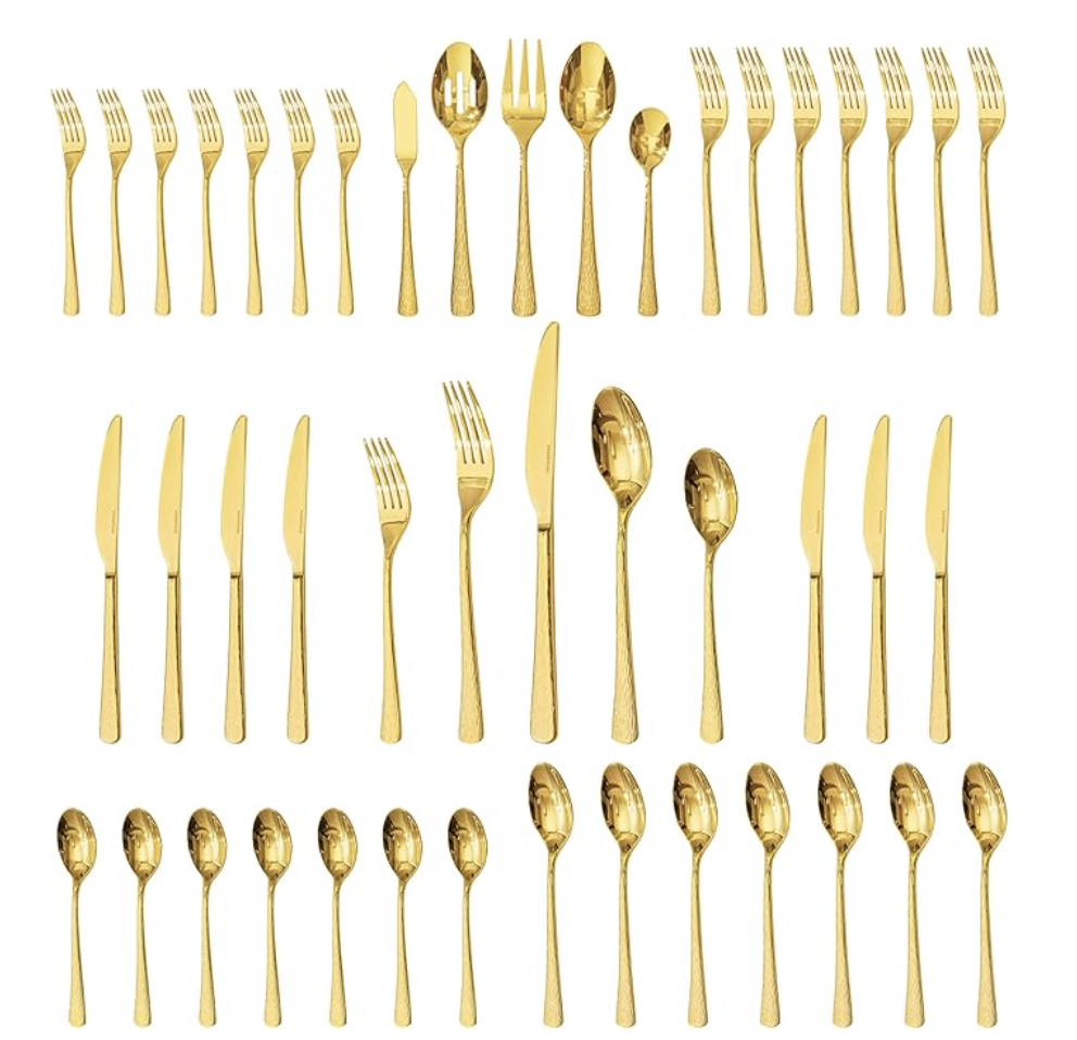 KINGSTONE Hammered Silverware Set, Flatware Set, 18/10 Stainless Steel Premium Cutlery with Unique Ripple Handles Design Mirror Polished - Dishwasher Safe (20-Piece)