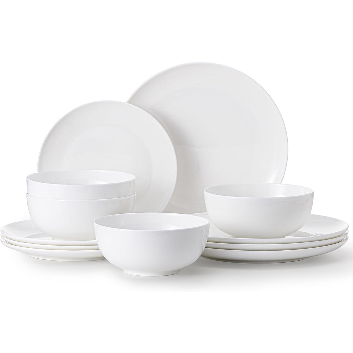 KINGSTONE Bone China Dinnerware Sets, 12-Piece Dinnerware Set for 4, Lightweight Durable, Dishwasher Safe, Tableware for Daily Use with Elegant Design