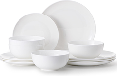 KINGSTONE Bone China Dinnerware Sets, 12-Piece Dinnerware Set for 4, Lightweight Durable, Dishwasher Safe, Tableware for Daily Use with Elegant Design