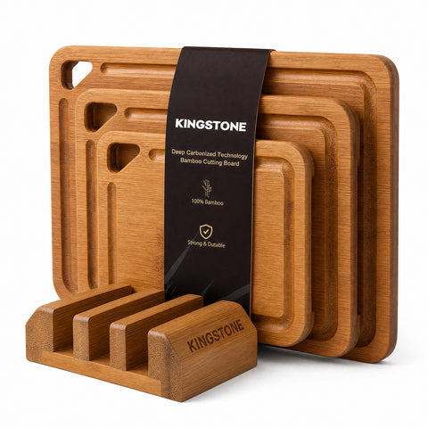 3 Piece Bamboo Cutting Board Set with Storage Holder - WM-CBD-4P