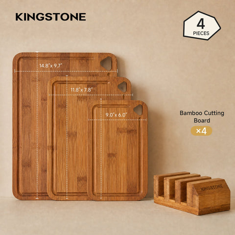3 Piece Bamboo Cutting Board Set with Storage Holder - WM-CBD-4P
