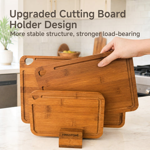 3 Piece Bamboo Cutting Board Set with Storage Holder - WM-CBD-4P