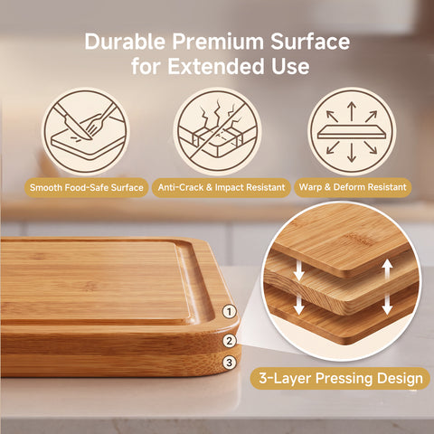 3 Piece Bamboo Cutting Board Set with Storage Holder - WM-CBD-4P