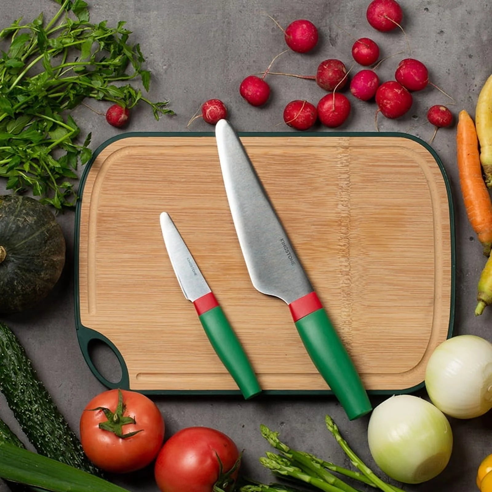 KINGSTONE 2-Piece Kitchen Knife Set with Gift Box, Stainless Steel Chef Knives with Christmas Pattern, Ergonomic Cutlery Set, Round Tip Safety Knives for Home Cooking