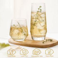 KINGSTONE Tumbler and Rocks Glasses Set of 16, Everyday Drinking Glasses Set, Dishwasher Safe Glassware