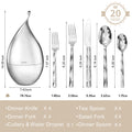 20 Piece Facet Silverware Set with Droplet Storage Organizer - WK8812-21P-WD