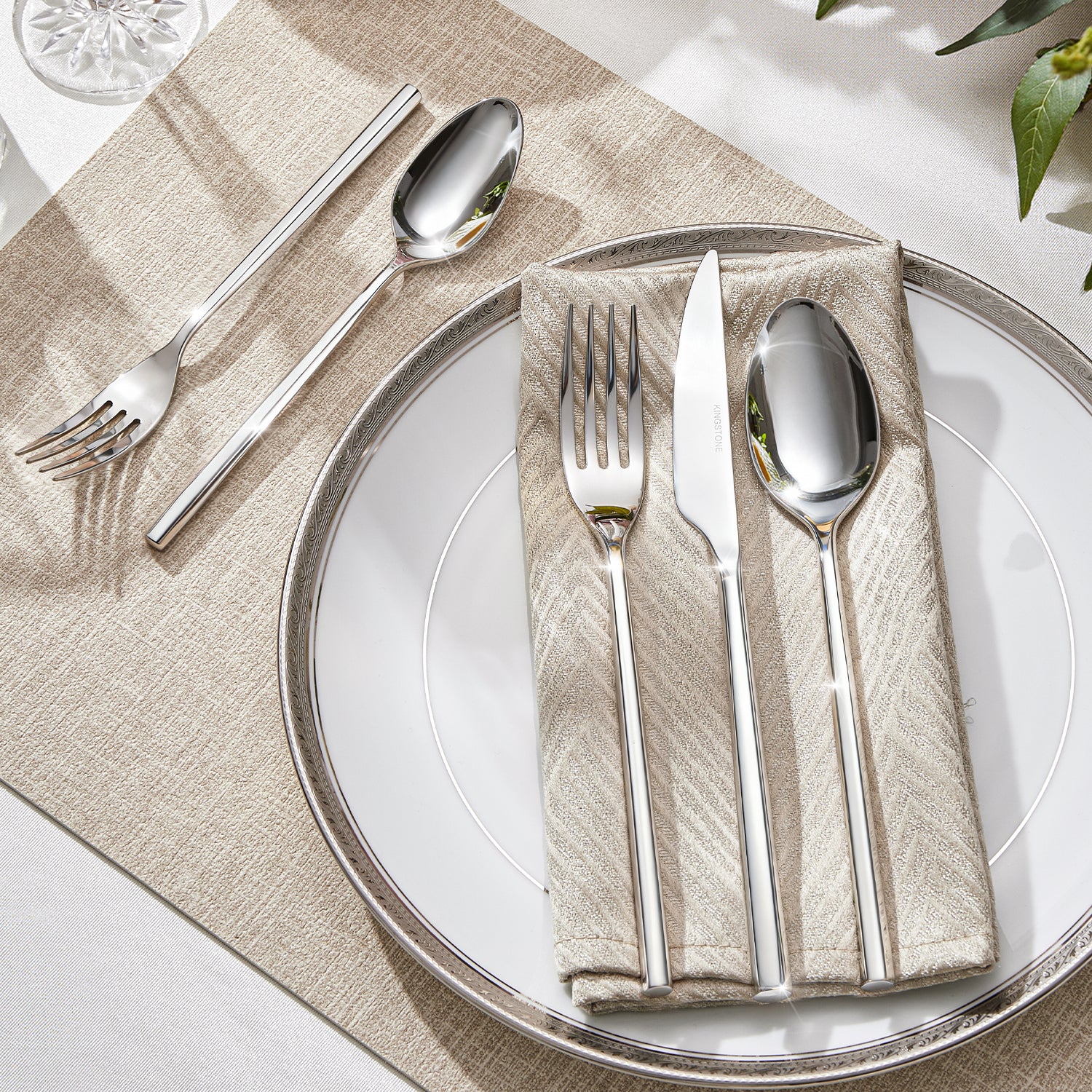 KINGSTONE Silverware Set, 18/10 Stainless Steel Flatware Cutlery Set with Hexagon Handle, for Hotel, Home, Party, Wedding Gift, Mirror Polish and Dishwasher Safe