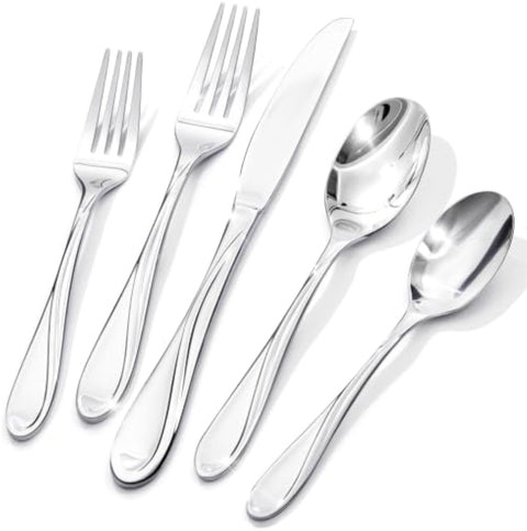 Droplet 65 Piece Flatware Set, Service for 12 (With Serving Utensils)