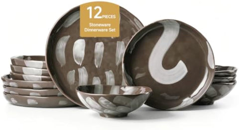 Atelier Handmade Rustic Stoneware 12 Piece Dinnerware Set, Service for 4