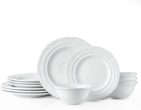 Artisan Handmade Rustic Stoneware 12 Piece Dinnerware Set, Service for 4