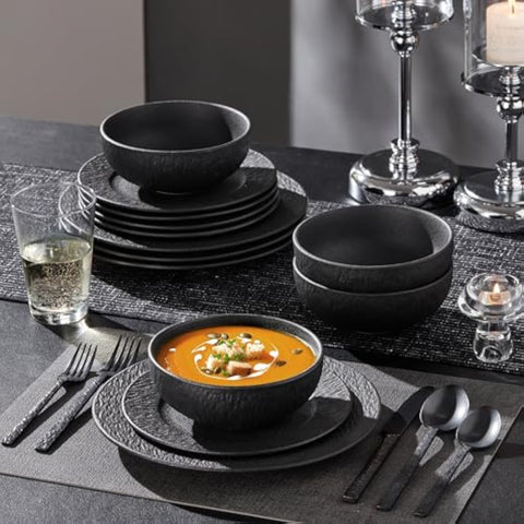 Obsidian Matte Marble 32 Piece Dinnerware Set (With Flatware)