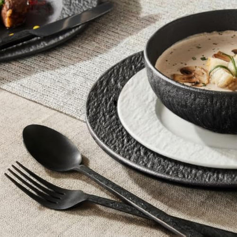 Obsidian Matte Marble White&Black 12 Piece Dnnerware Set, Service for 4