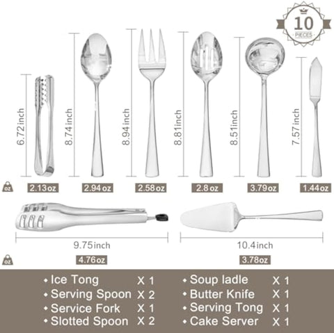 18/10 Stainless Steel 10 Piece Serving Utensils Set