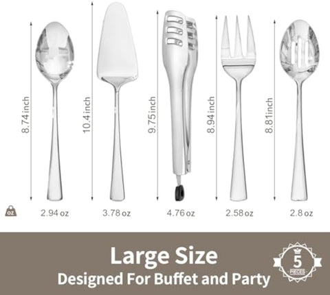 18/10 Stainless Steel 5 Piece Serving Utensils Set