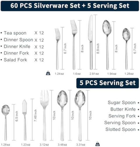 18/10 Stainless Steel Gift Package 65 Piece Flatware Set, Service for 8
