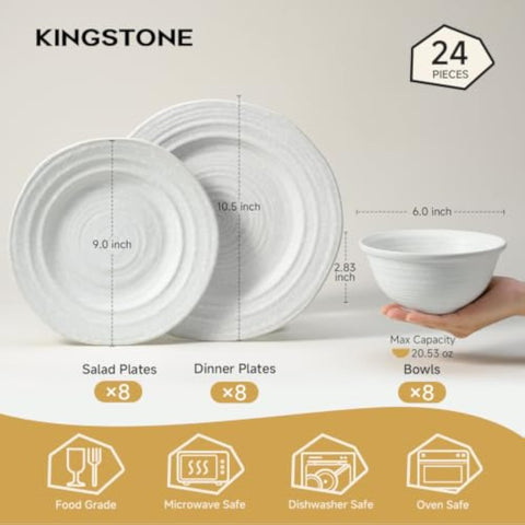 Artisan Handmade Rustic Stoneware 24 Piece Dinnerware Set, Service for 8