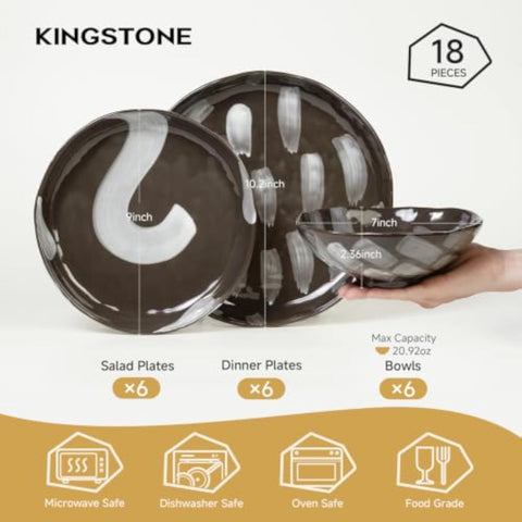 Atelier Handmade Rustic Stoneware 18 Piece Dinnerware Set, Service for 6