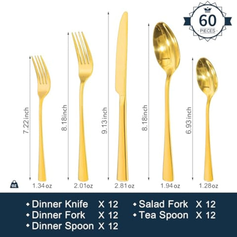 18/10 Stainless Steel Classic 60 Piece Flatware Set, Service for 12