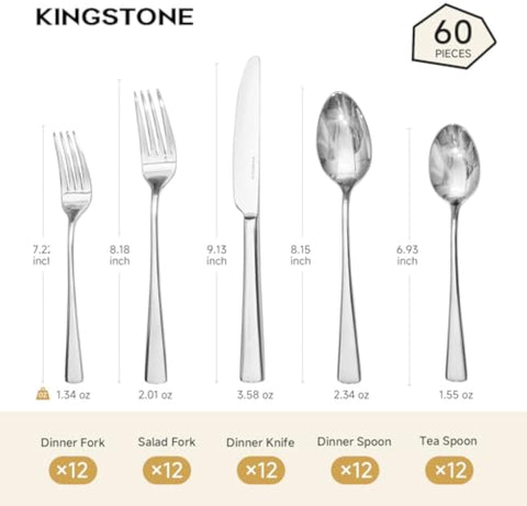 18/10 Stainless Steel Classic 60 Piece Flatware Set, Service for 12