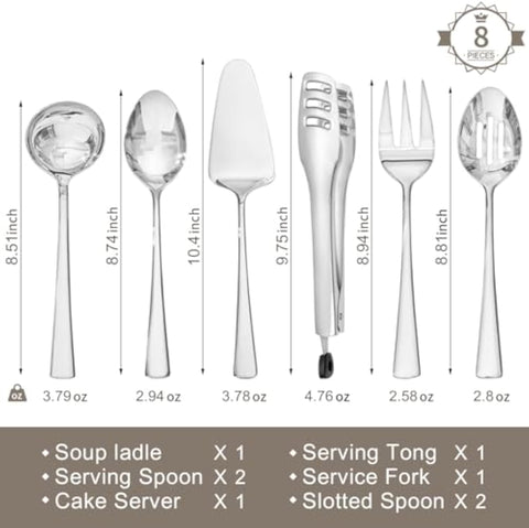 18/10 Stainless Steel 8 Piece Serving Utensils Set