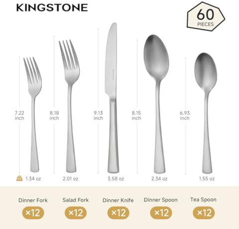 18/10 Stainless Steel Classic 60 Piece Flatware Set, Service for 12