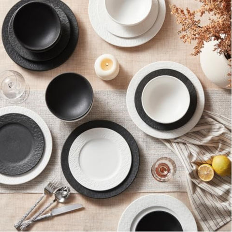Obsidian Matte Marble White&Black 12 Piece Dnnerware Set, Service for 4