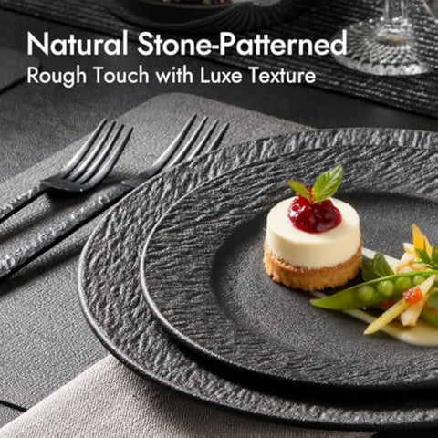 Obsidian Matte Marble 32 Piece Dinnerware Set (With Flatware)