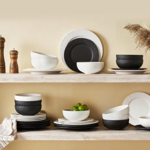Obsidian Matte Marble White&Black 12 Piece Dnnerware Set, Service for 4
