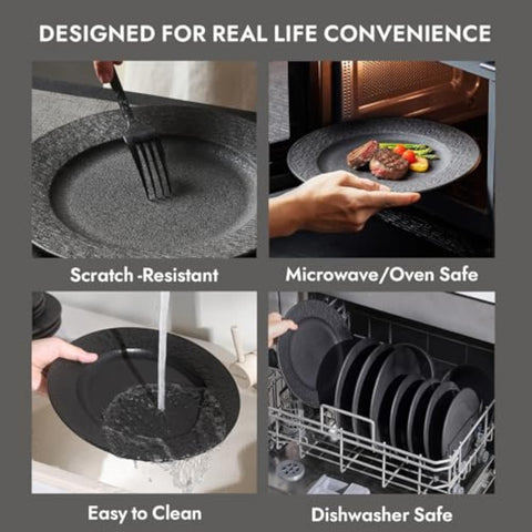 Obsidian Matte Marble 32 Piece Dinnerware Set (With Flatware)